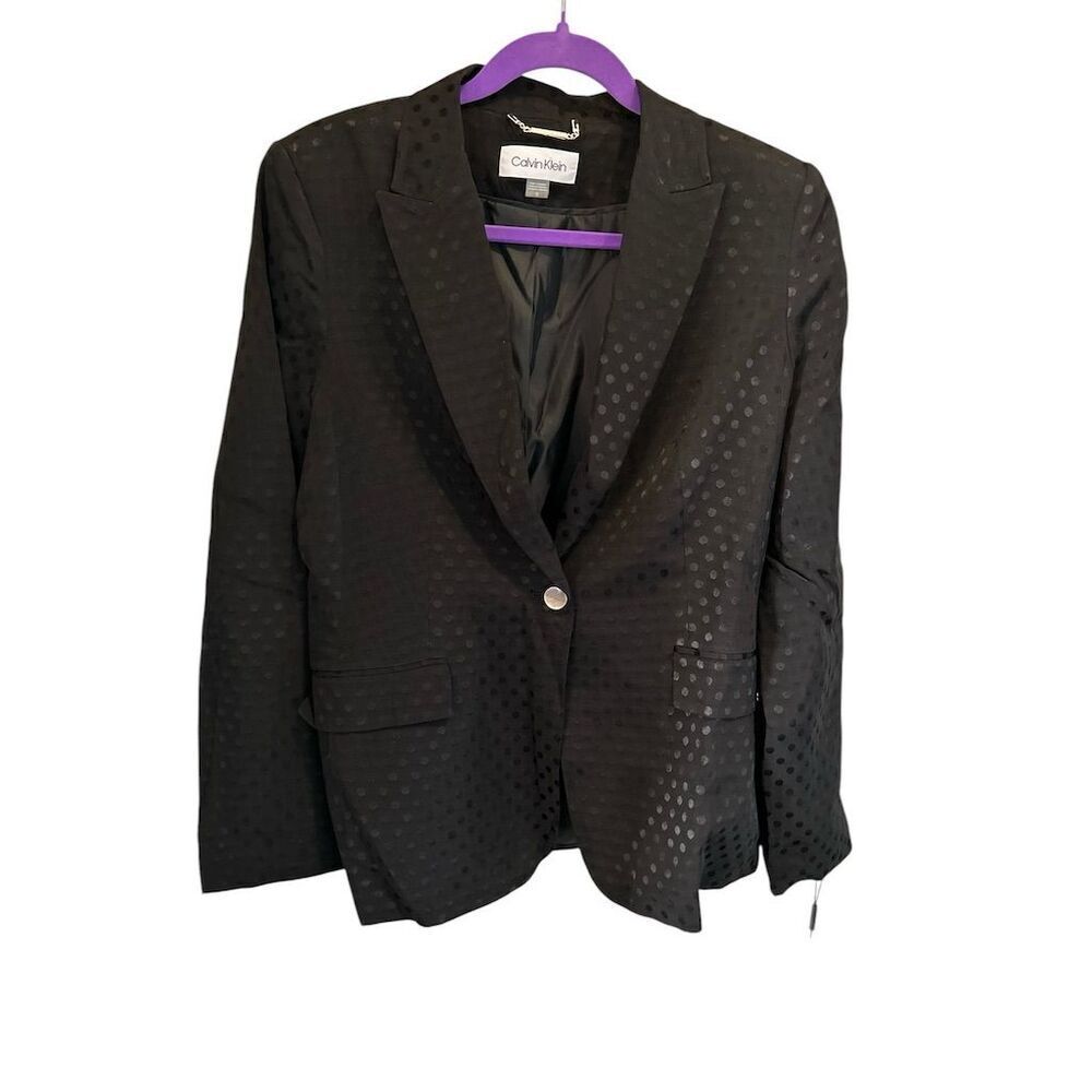 Calvin Klein Women's‎ Polka Dot Blazer Black Size 10 Business One-Button